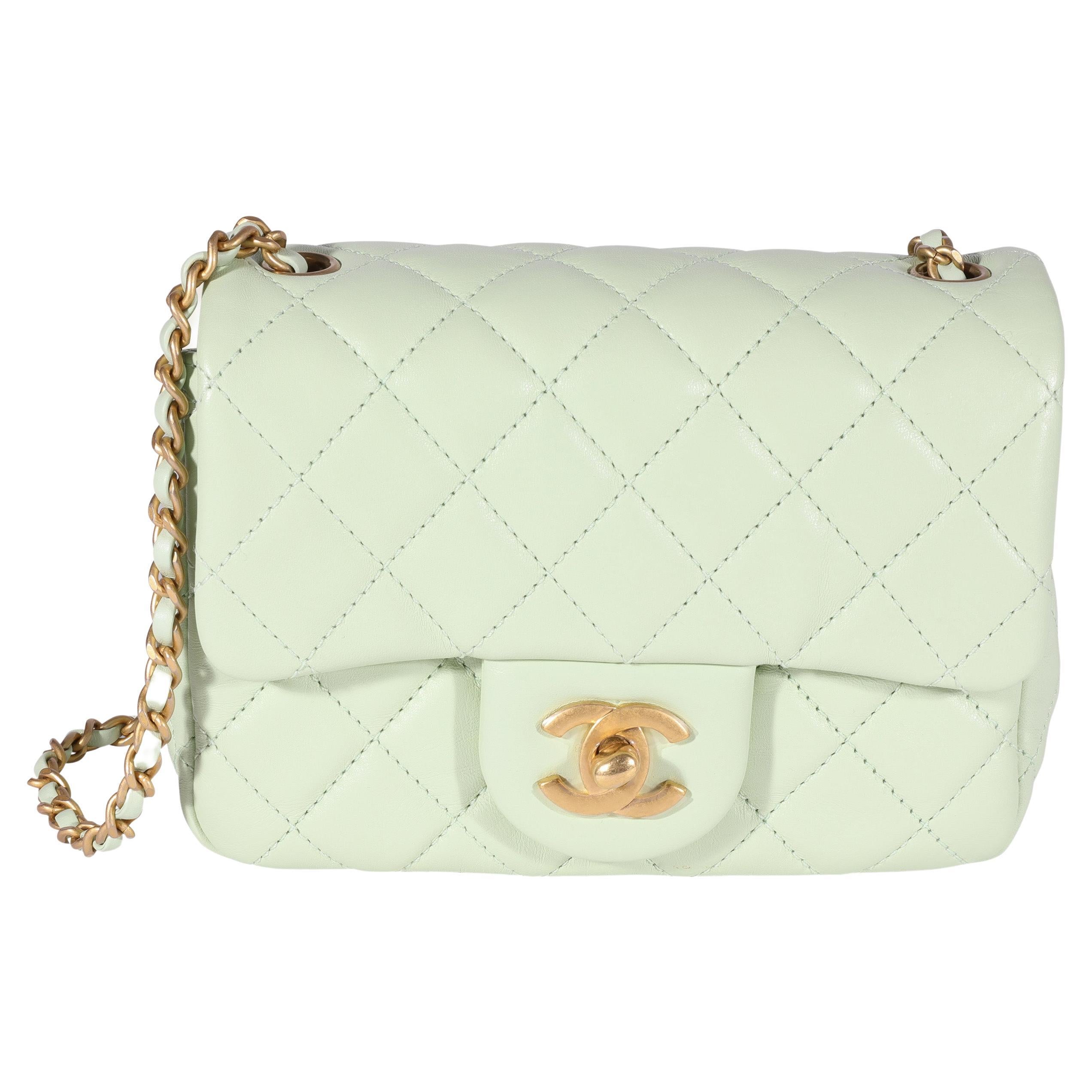 Chanel Mint Green Quilted Lambskin Square Mini Pearl Crush Bag For