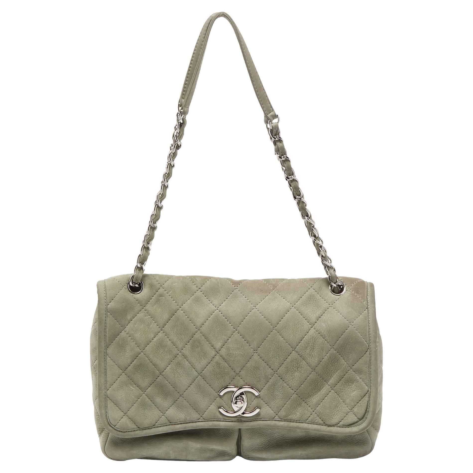 Chanel Mint Green Quilted Nubuck Maxi Natural Beauty Flap Bag at