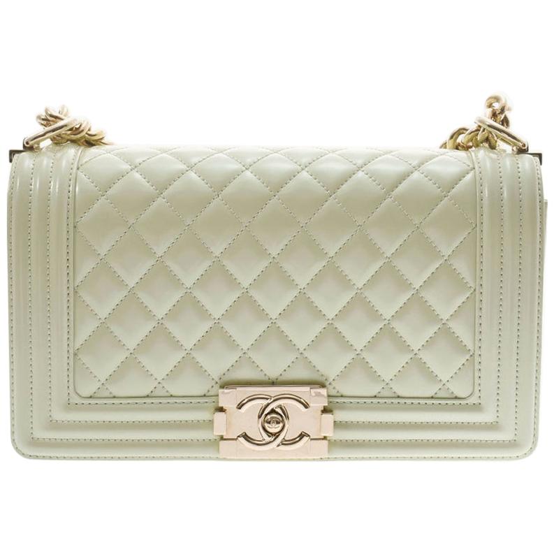 Chanel Mint Green Quilted Patent Leather Medium Boy Flap Bag at 1stDibs