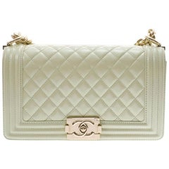 Chanel Mint Green Quilted Patent Leather Medium Boy Flap Bag