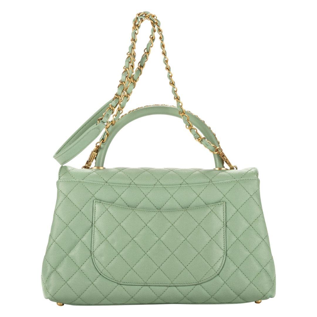 Chanel Mint Green Small Coco Flap Chain Top Handle Bag w/ Strap In Excellent Condition In Atlanta, GA