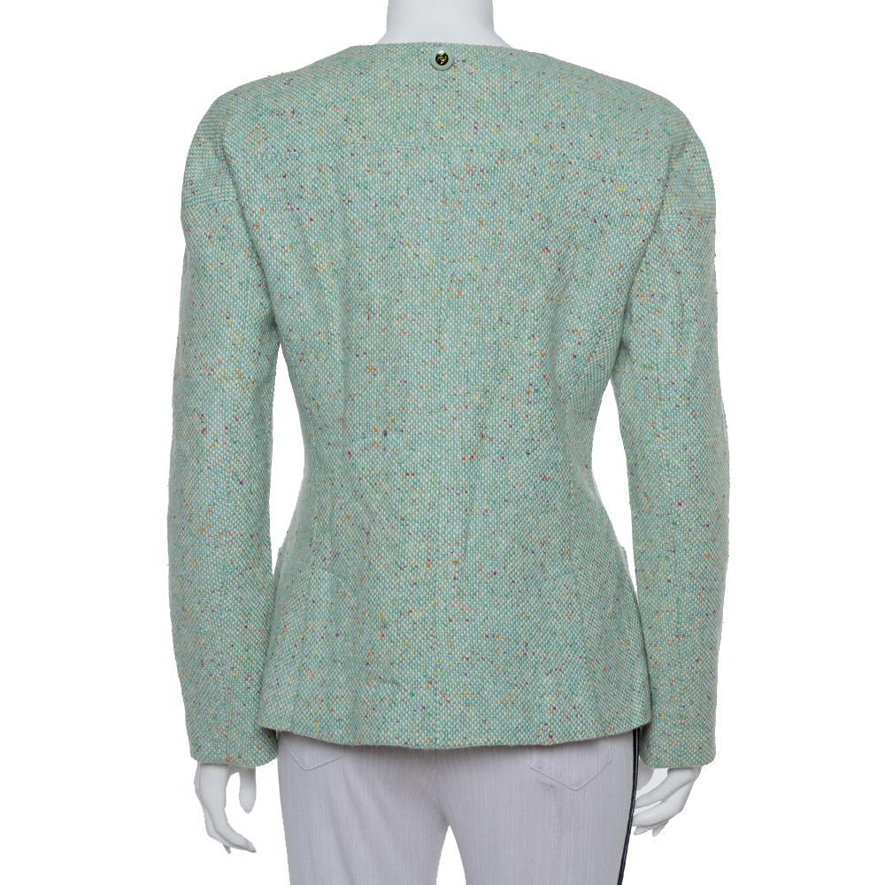 Grigio Chanel Giacca con bottoni in tweed verde menta L.