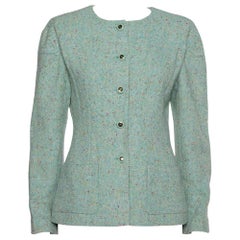 Chanel Mint Green Tweed Button Front Jacket L