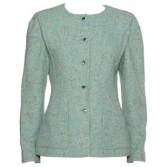 Chanel Giacca con bottoni in tweed verde menta L.