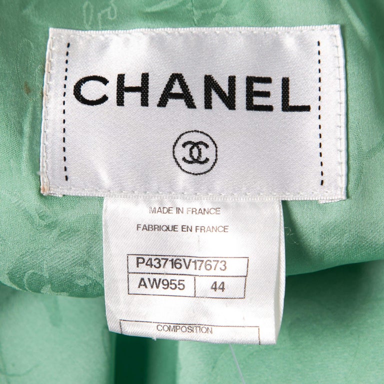 Chanel Mint Green Tweed Single-Breasted Belted Jacket L For Sale at 1stDibs