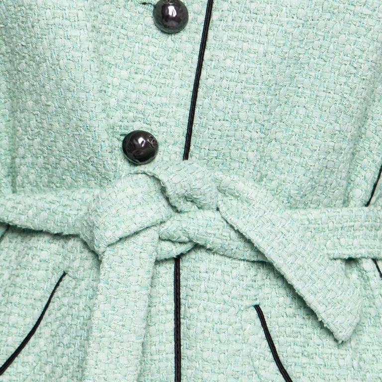 Chanel Mint Green Tweed Single-Breasted Belted Jacket L For Sale at 1stDibs
