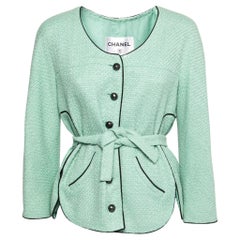 Chanel Mint Green Tweed Single-Breasted Belted Jacket L