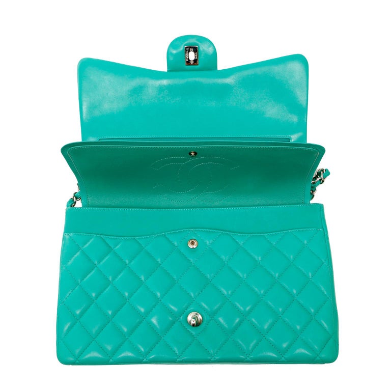 Women's Chanel Mint Lagoon Lambskin Maxi Double Flap Bag For Sale