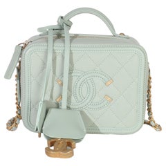 Chanel Mint Quilted Caviar Small CC Filigree Vanity Case
