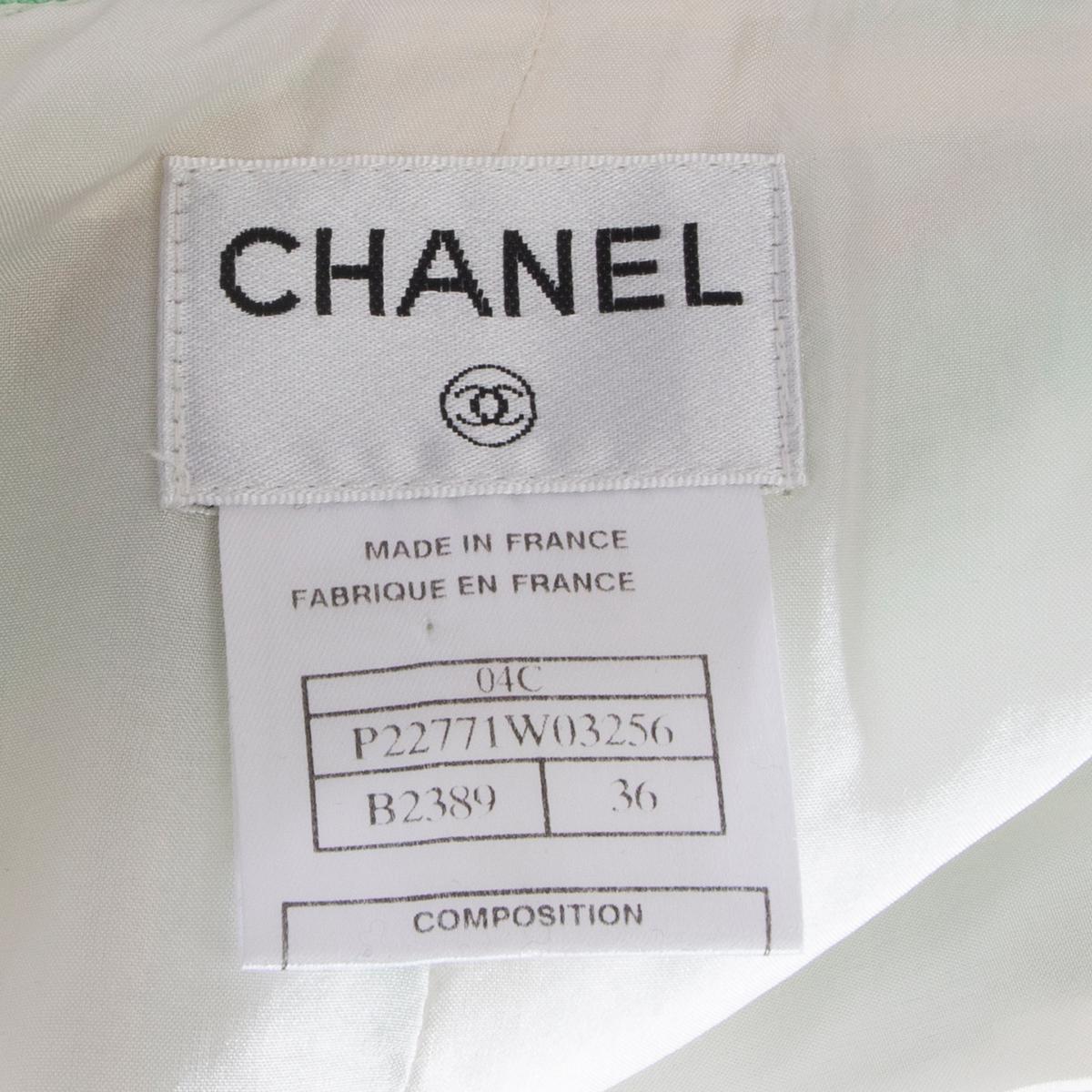 CHANEL mint & taupe wool blend 2004 04C SILK & TWEED Skirt 36 XS For Sale 4