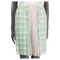 CHANEL mint & taupe wool blend 2004 04C SILK & TWEED Skirt 36 XS