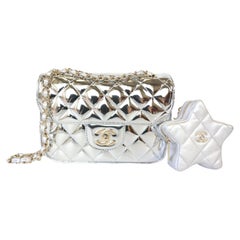 Chanel Mirror Calfskin Metallic Silvery Hollywood Boulevard Flap Bag Mini