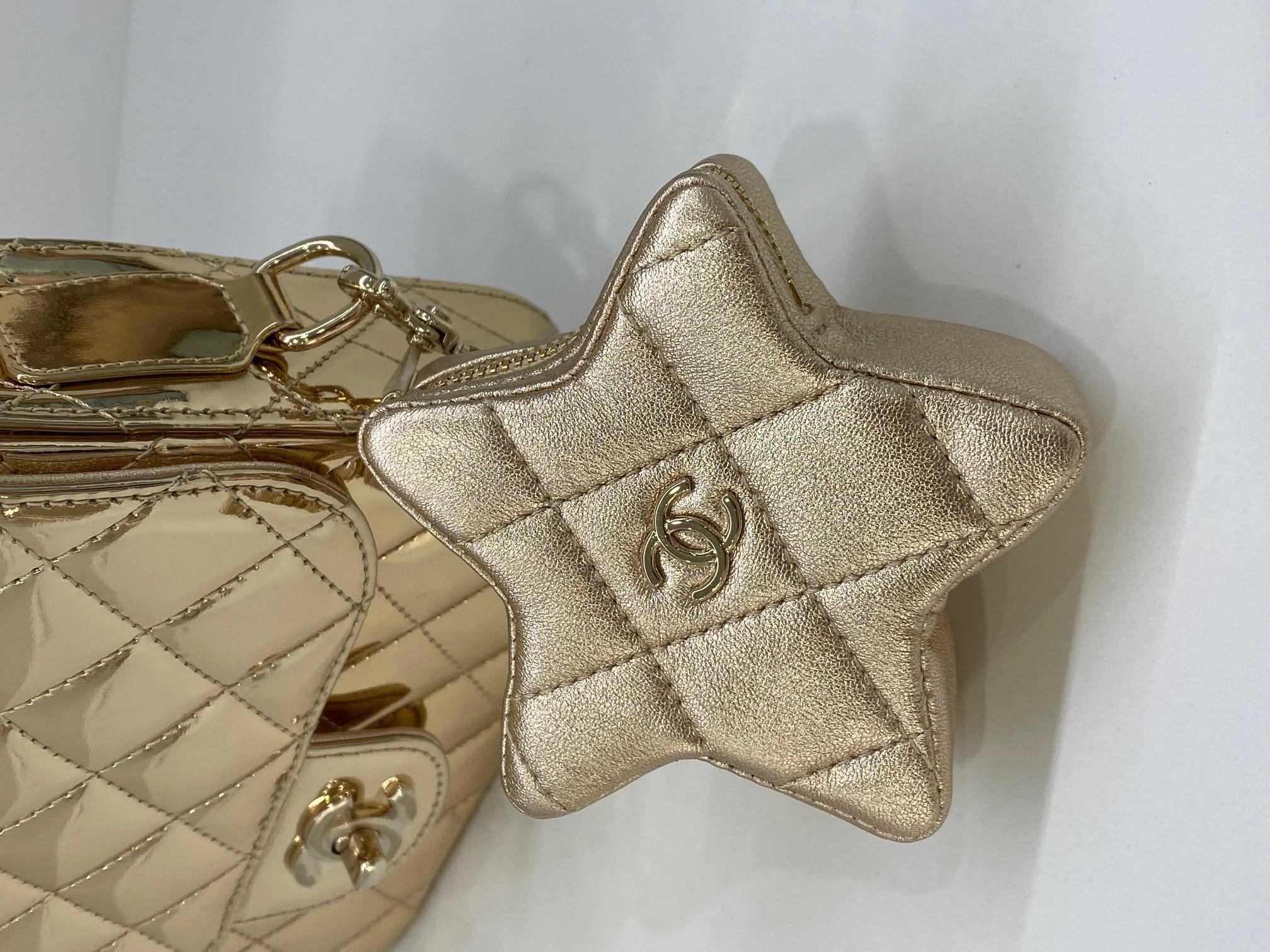 Chanel Mirror Mini Classic Flap with Star Coin Purse - Gold In Excellent Condition For Sale In Double Bay, AU