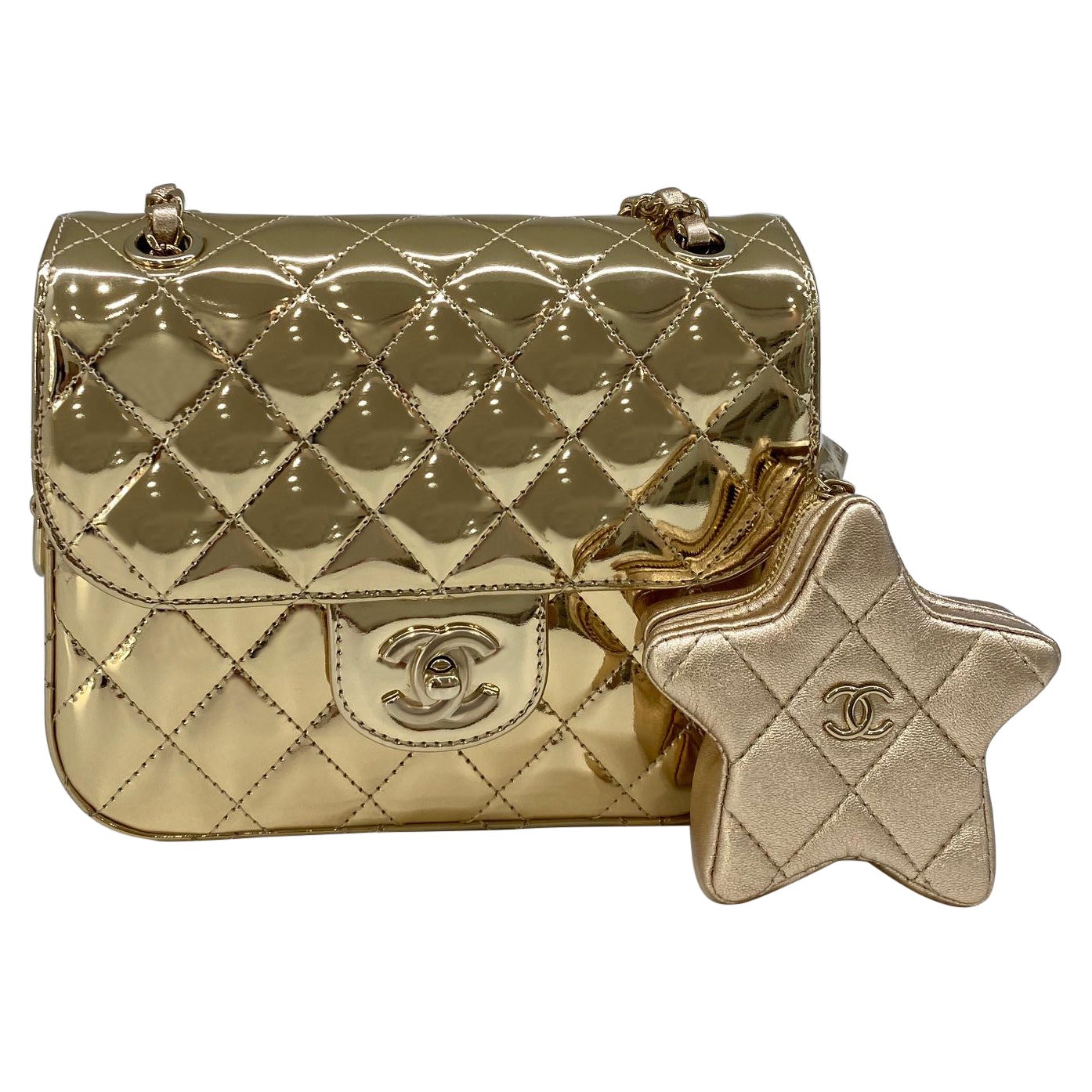 Chanel Mirror Mini Classic Flap with Star Coin Purse - Gold For Sale