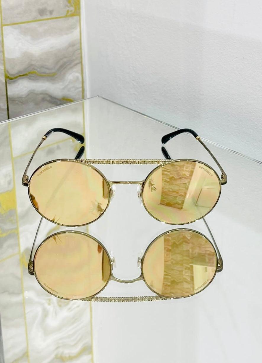 Brown Chanel Mirrored Round Sunglasses For Sale