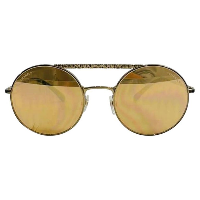 CHANEL Round Mirrored Sunglasses Auth CHANEL 4232 Mirrored Sunglasses Gold Round Metal  main image 3