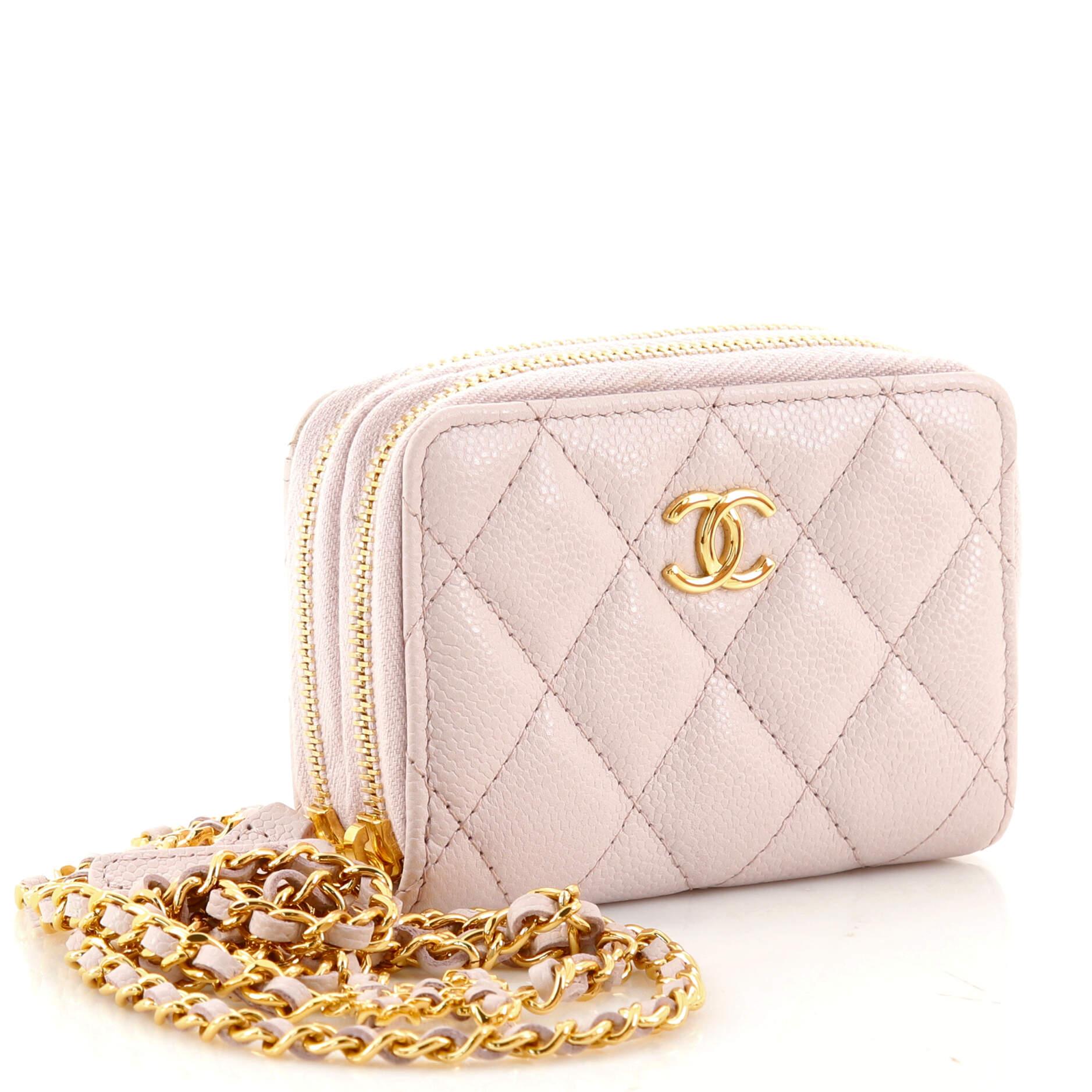 Chanel Miss Coco Strap Double Zip Wallet on Chain Quilted Caviar In Good Condition In NY, NY
