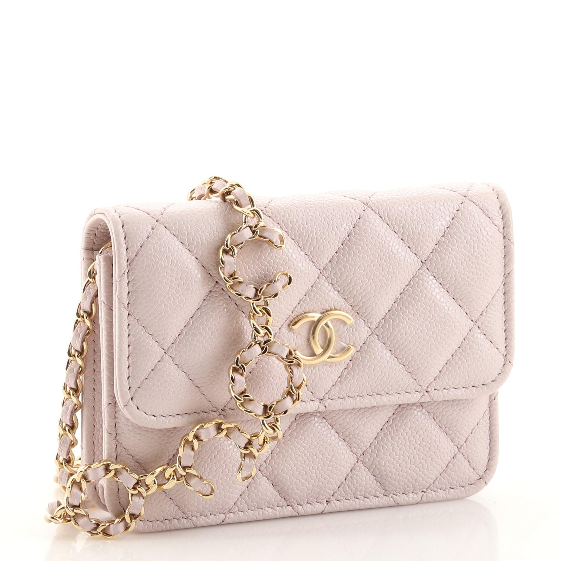 Chanel Miss Coco Riemen-Klappen-Clutch mit Kette gesteppt Kaviar Mini (Beige)