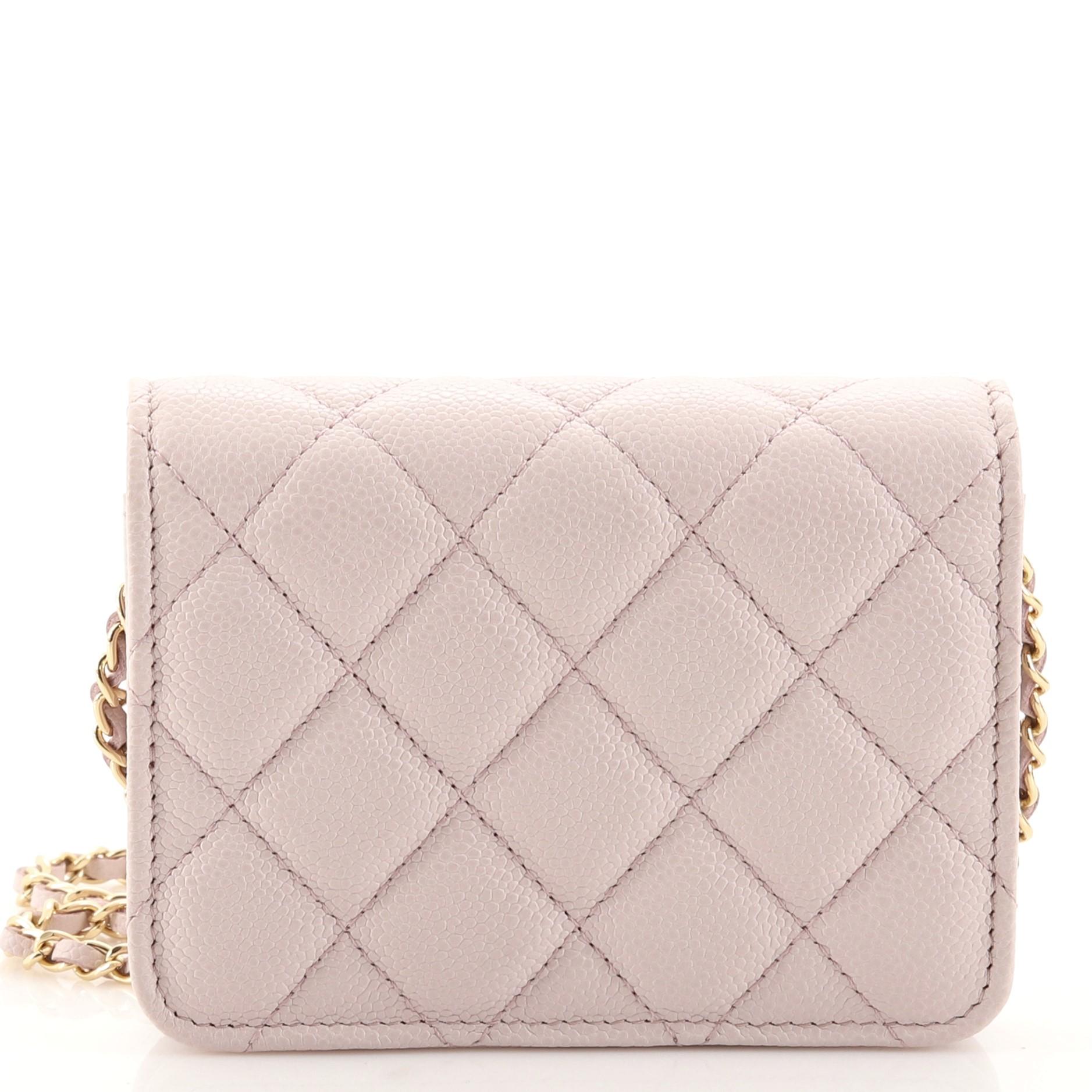Chanel Miss Coco Riemen-Klappen-Clutch mit Kette gesteppt Kaviar Mini im Zustand „Gut“ in NY, NY