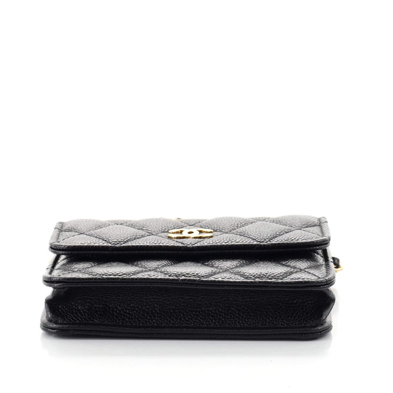 Chanel Miss Coco Strap Flap Clutch with Chain Quilted Caviar Mini at 1stDibs