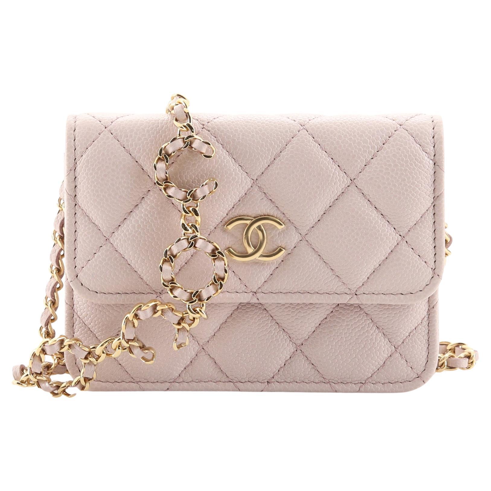 Chanel Miss Coco Strap Flap Clutch with Chain Quilted Caviar Mini at 1stDibs