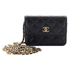 Chanel Miss Coco Strap Flap Clutch with Chain Quilted Caviar Mini