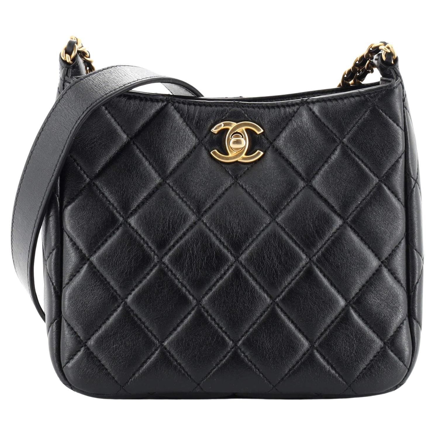 Chanel CC Links Hobo Quilted Crumpled Lambskin Small Black