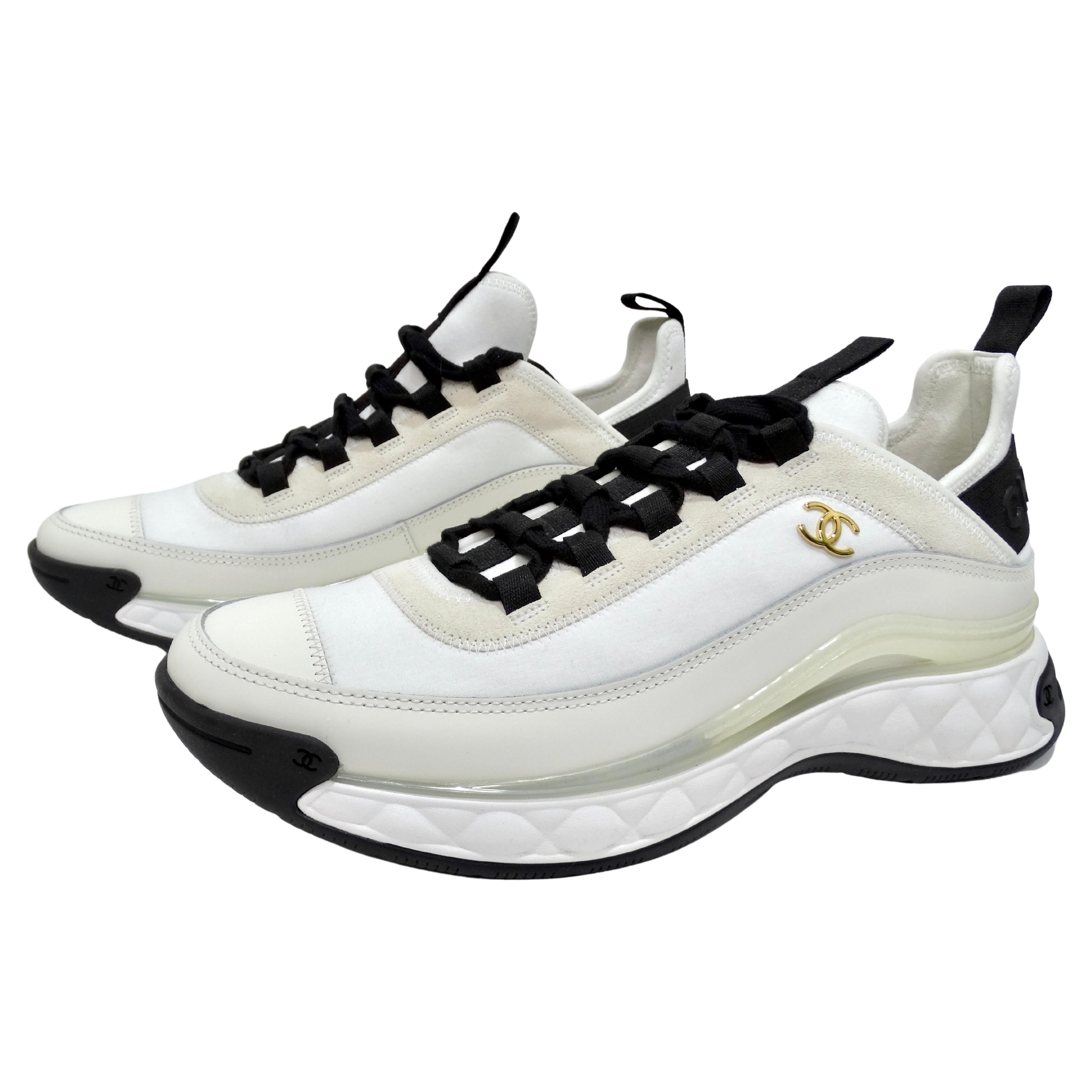 Chanel Mixed Fibers CC Sneakers 39.5 Ivory Black 1stDibs | chanel sneakers, chanel tennis shoes, chanel sneakers