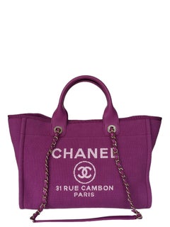 Chanel Mixed Fibers Magenta Small Deauville Tote Bag