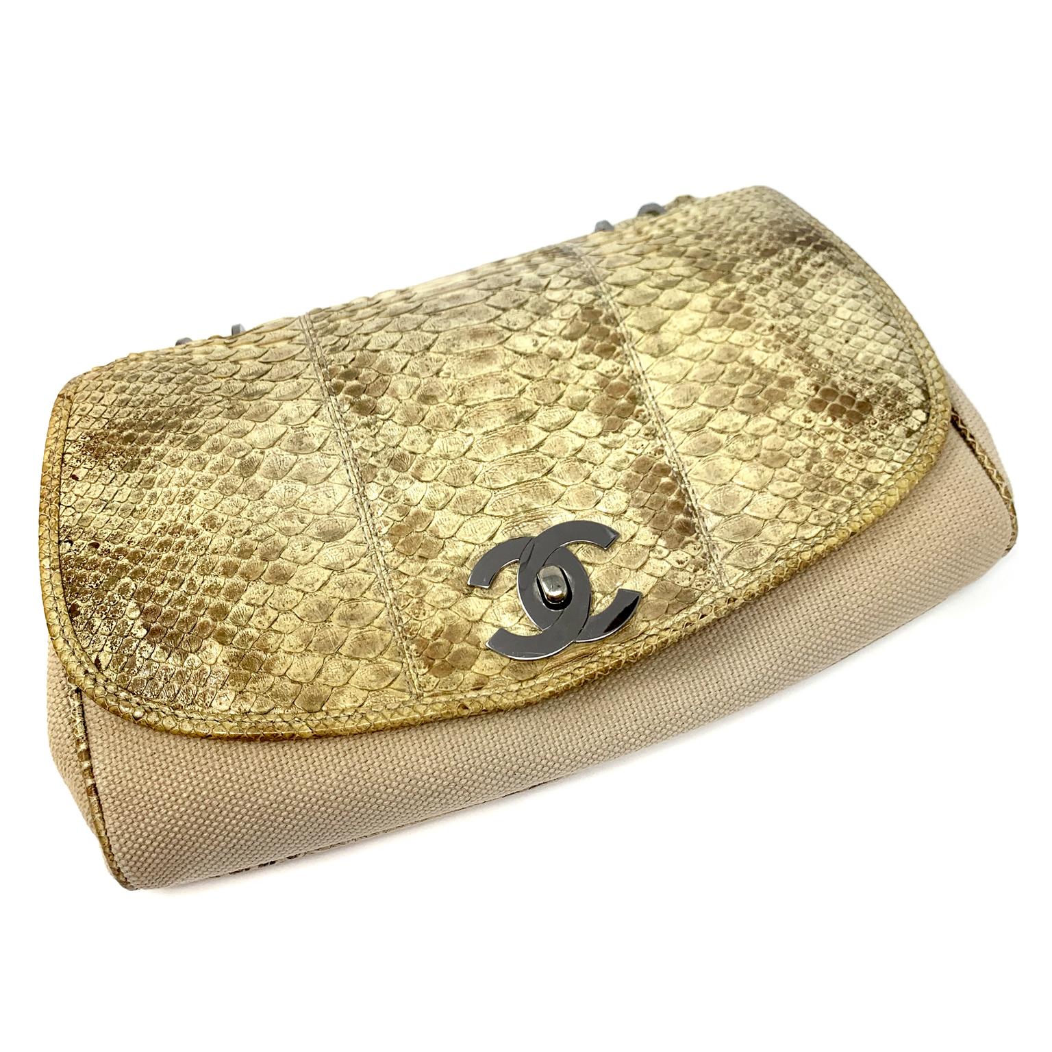 Chanel Mixed Media Snakeskin Flap Bag 2