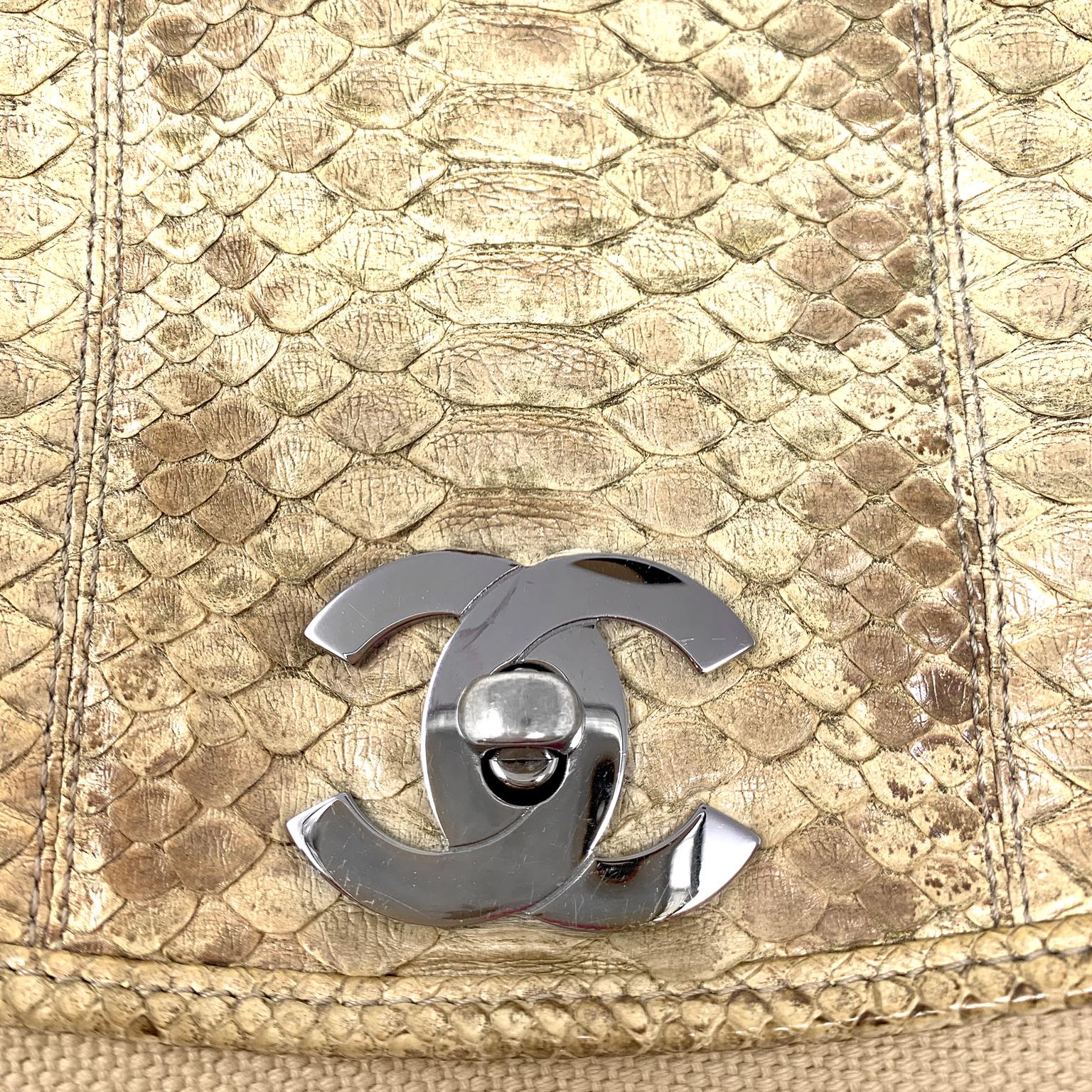 Chanel Mixed Media Snakeskin Flap Bag 3