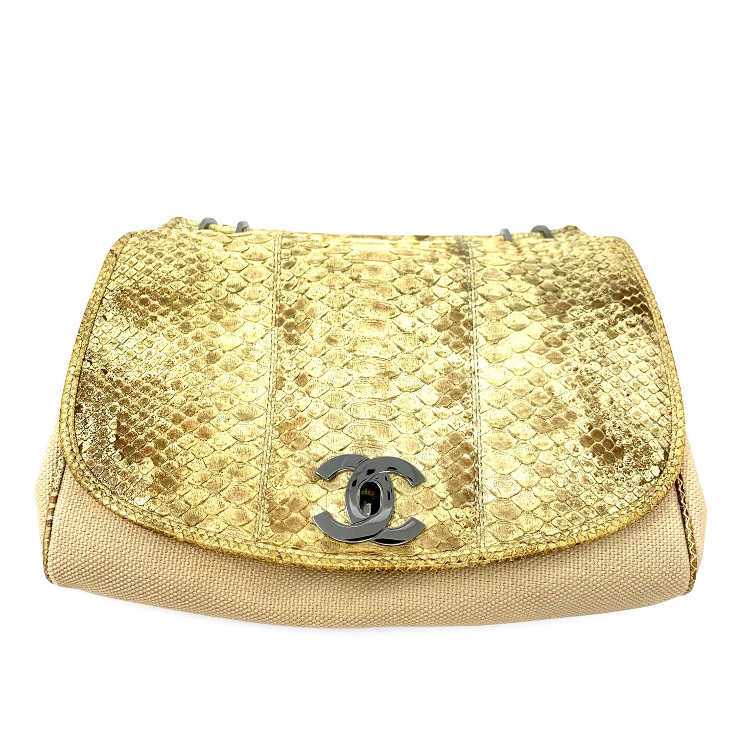 Chanel Mixed Media Snakeskin Flap Bag 11