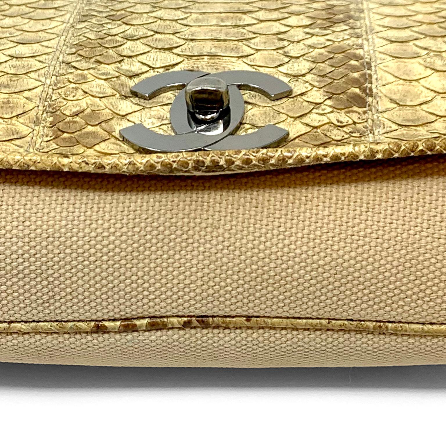 Beige Chanel Mixed Media Snakeskin Flap Bag