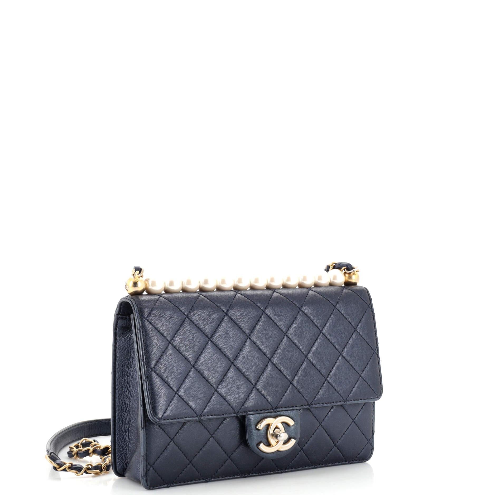 Chanel Model: Condition: Very good. CChic Pearls Flap Bag Quilted Lambskin Small In Good Condition For Sale In NY, NY
