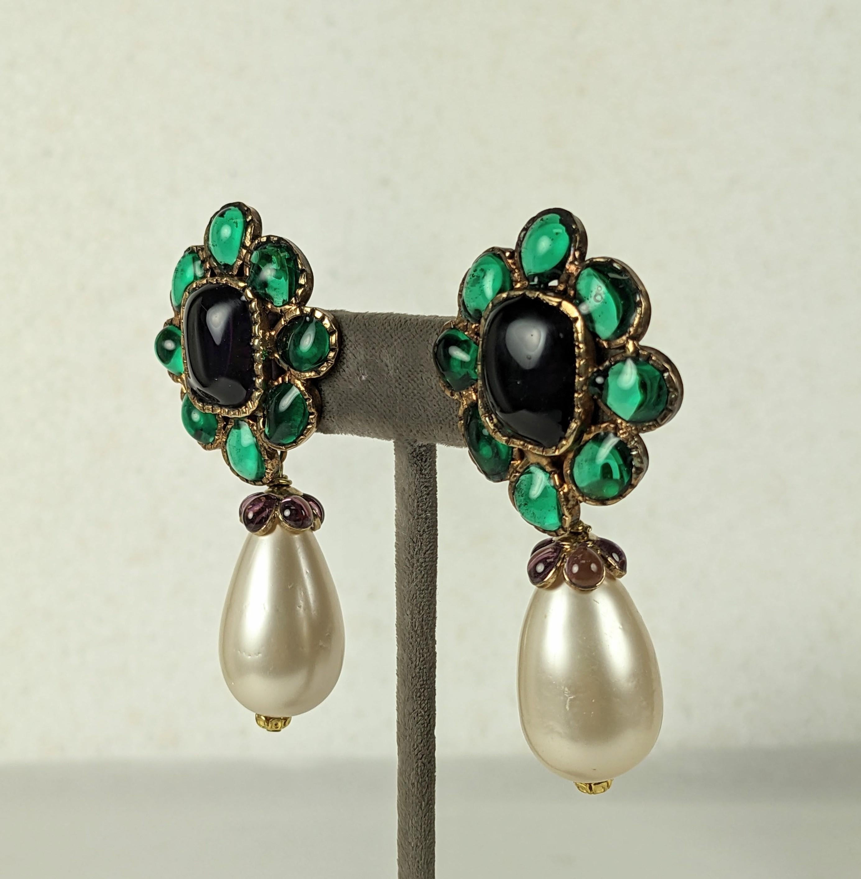 Anglo-Indian Chanel Moghul Pearl Drop Earrings, Maison Gripoix For Sale