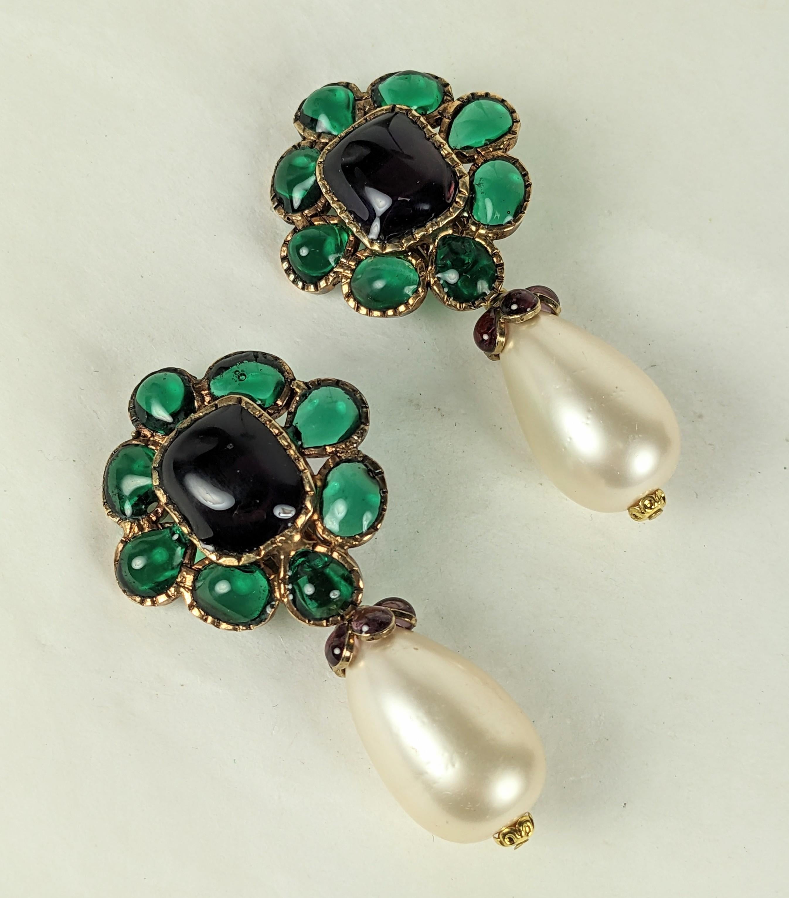 Women's or Men's Chanel Moghul Pearl Drop Earrings, Maison Gripoix For Sale