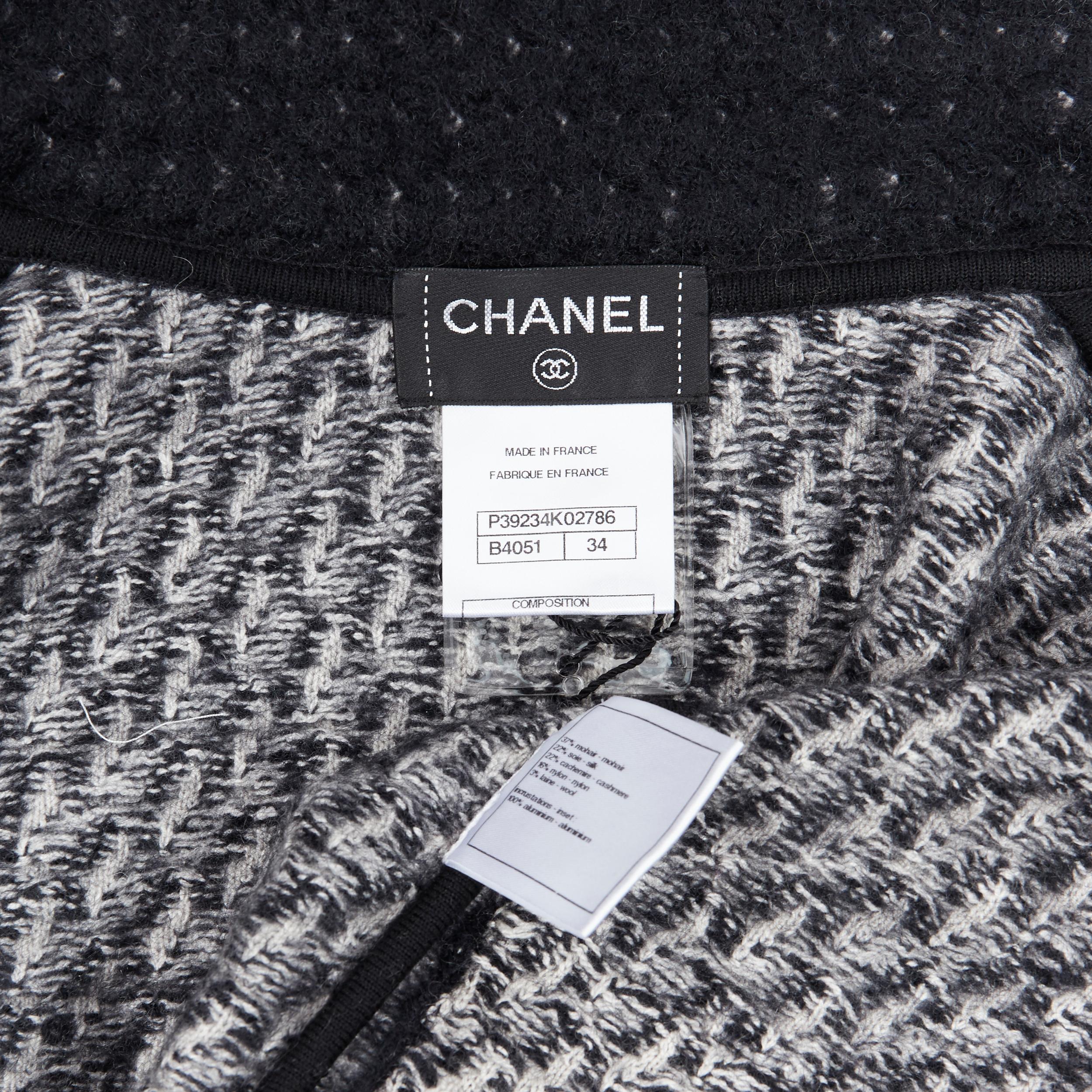 CHANEL mohair wool boucle aluminium embellished CC button zip jacket FR34 XS 6