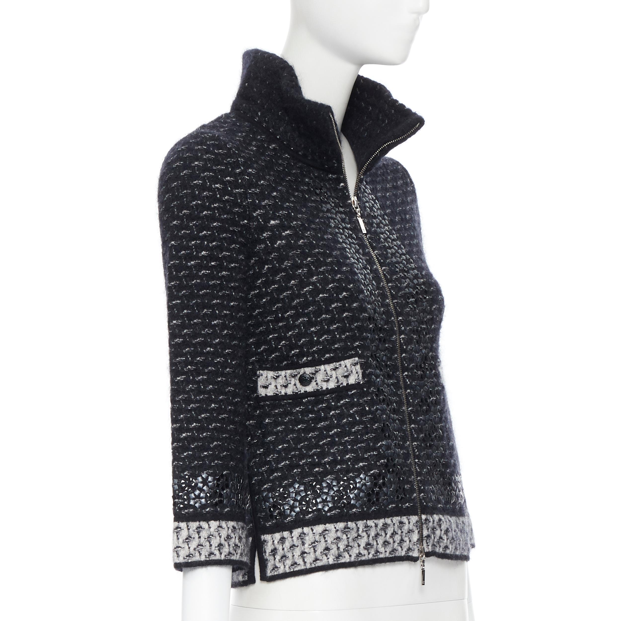 CHANEL mohair wool boucle aluminium embellished CC button zip jacket FR34 XS In Excellent Condition In Hong Kong, NT