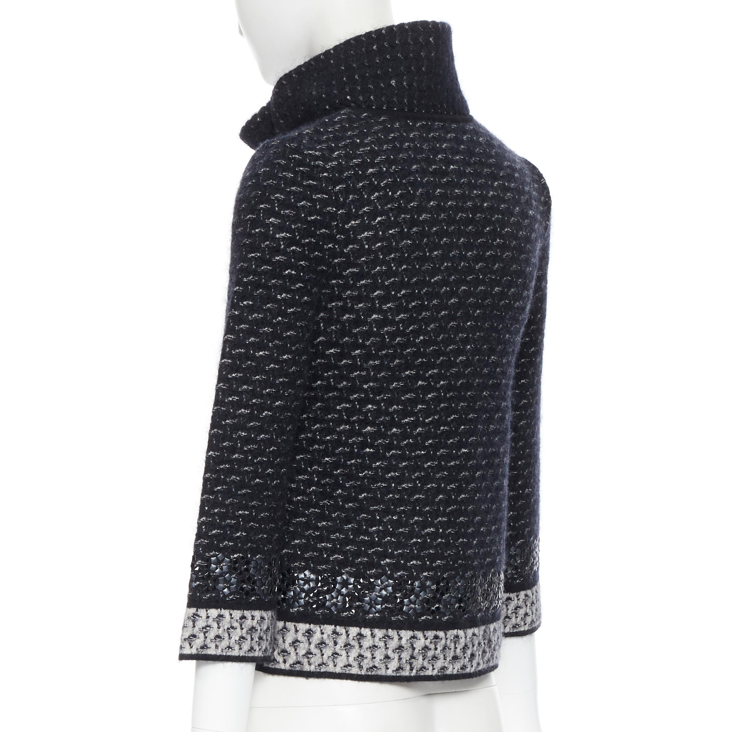 CHANEL chaqueta de lana de mohair boucle aluminio adornada CC botón cremallera FR34 XS 2