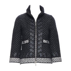 CHANEL mohair wool boucle aluminium embellished CC button zip jacket FR34 XS