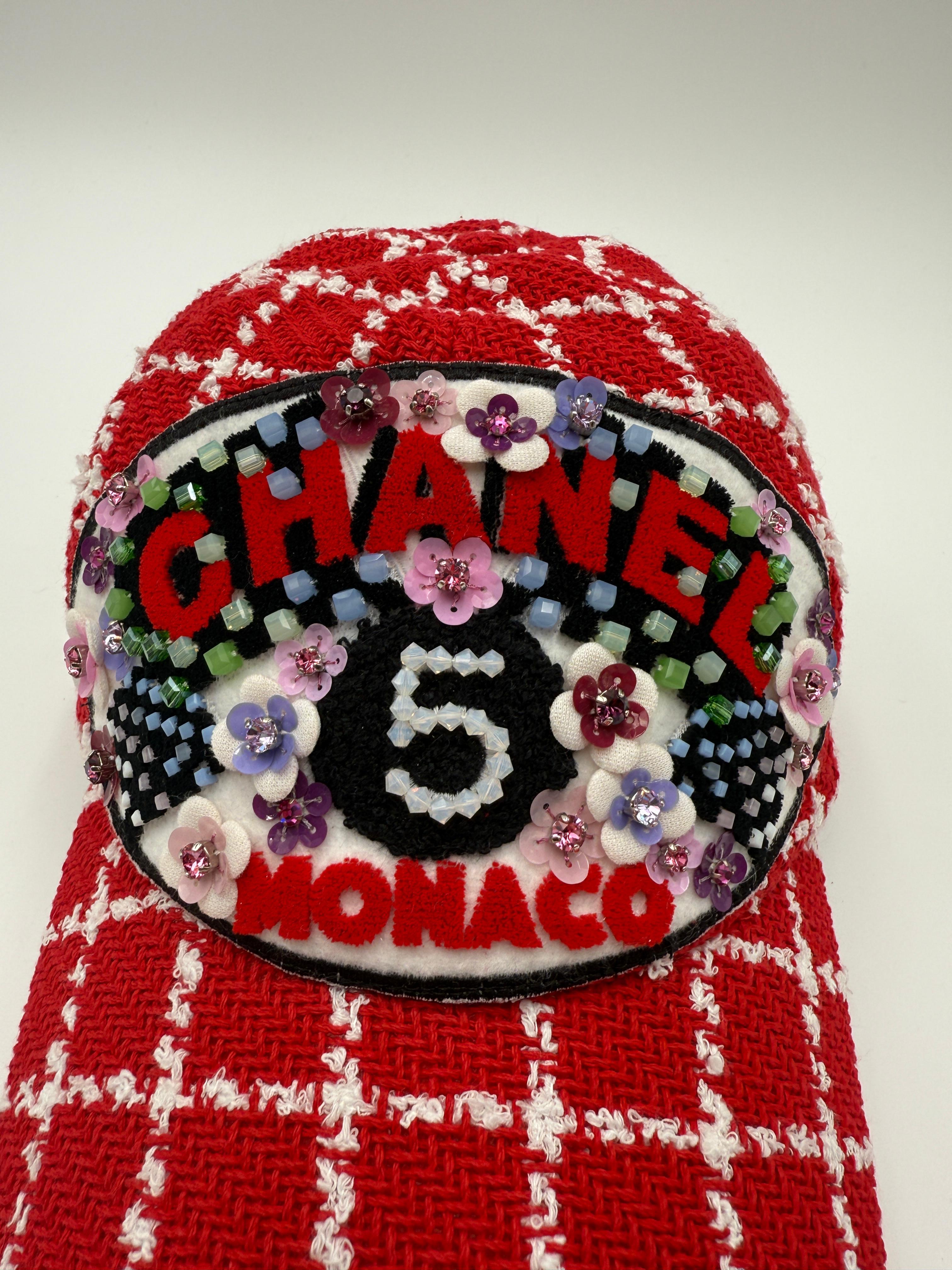 Red Chanel Monaco Flower Patch Tweed Cap (Online Exclusive)