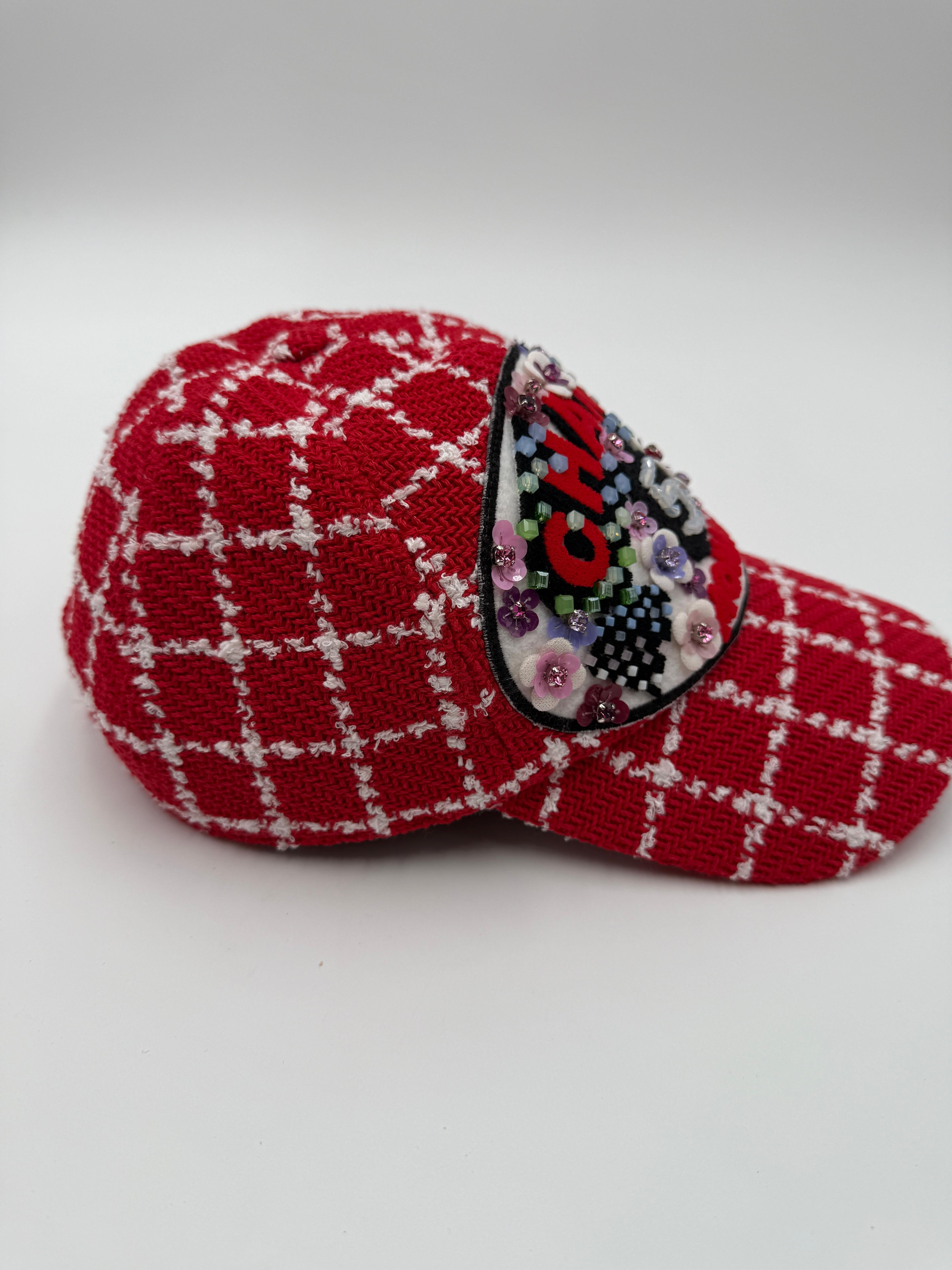 Women's or Men's Chanel Monaco Flower Patch Tweed Cap (Online Exclusive)