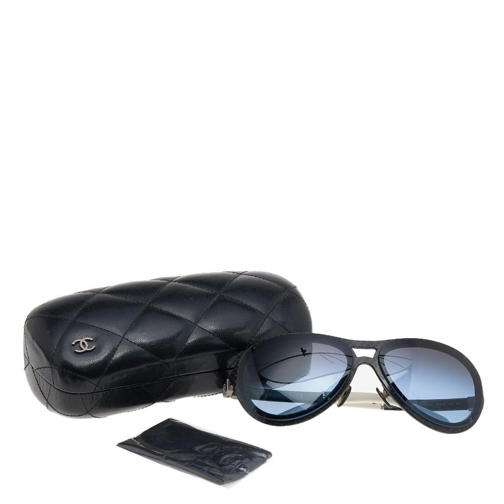 Women's Chanel Monochrome Carbon Fiber/Blue Gradient 4197 Aviator Sunglasses