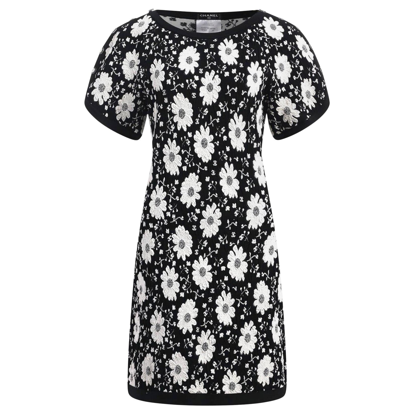 Chanel Monochrome CC Logo Camellia Dress 34 FR