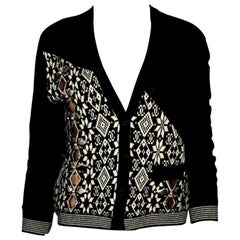 Chanel Monochrome CC Logo Intarsia Cashmere Knit Embellished Cardigan Jacket