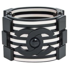 Chanel Monochrome Cruise Lego Stripe Resin Cuff Bracelet