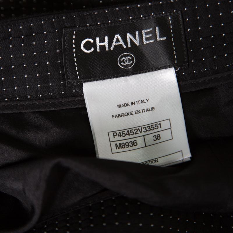 Women's Chanel Monochrome Dotted Cotton and Silk Jacquard Wide Leg Pants M