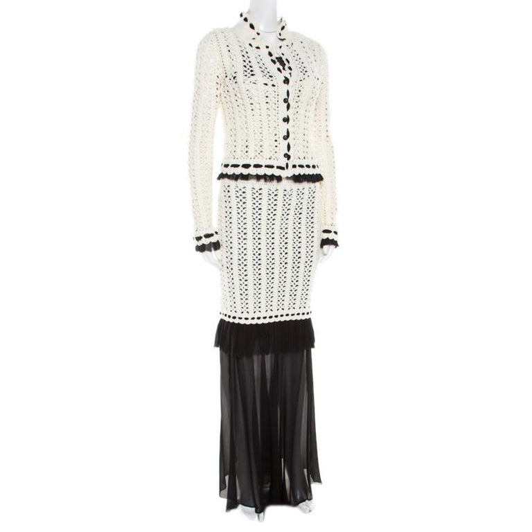 Chanel Monochrome Knit Crochet Blazer Top and Maxi Skirt Set S For Sale ...