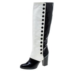 Chanel Monochrome Lambskin And Patent Leather Knee Boots Size 40.5