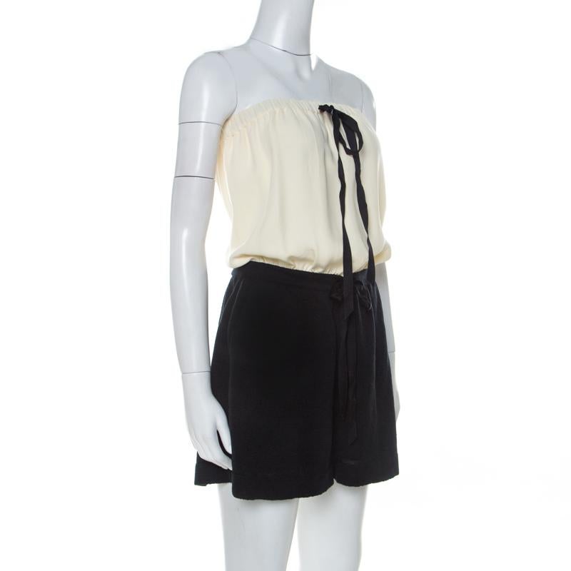 Black Chanel Monochrome Linen and Silk Strapless Romper M